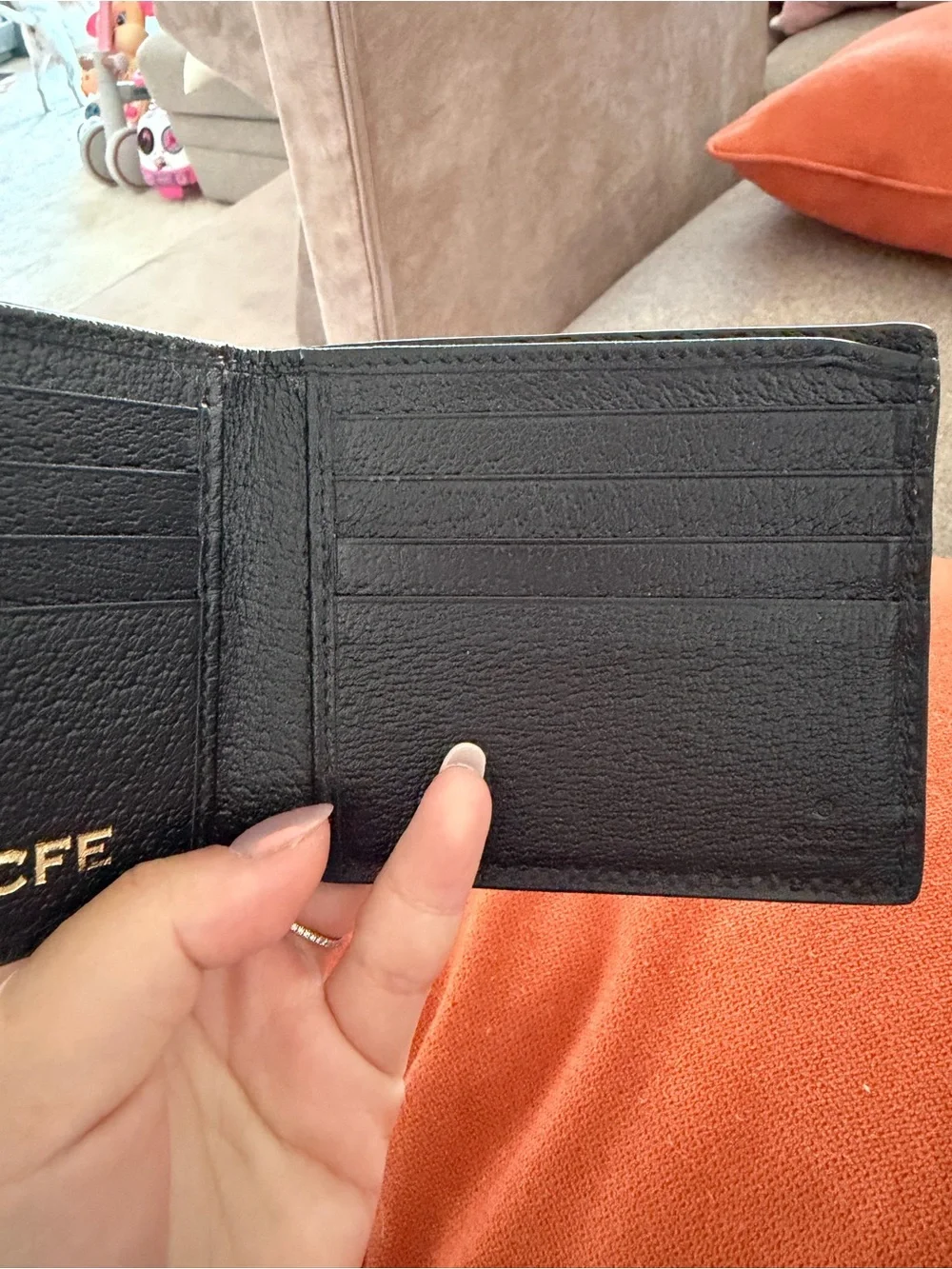 Gucci Beige Monogram & Black Leather Bifold Wallet